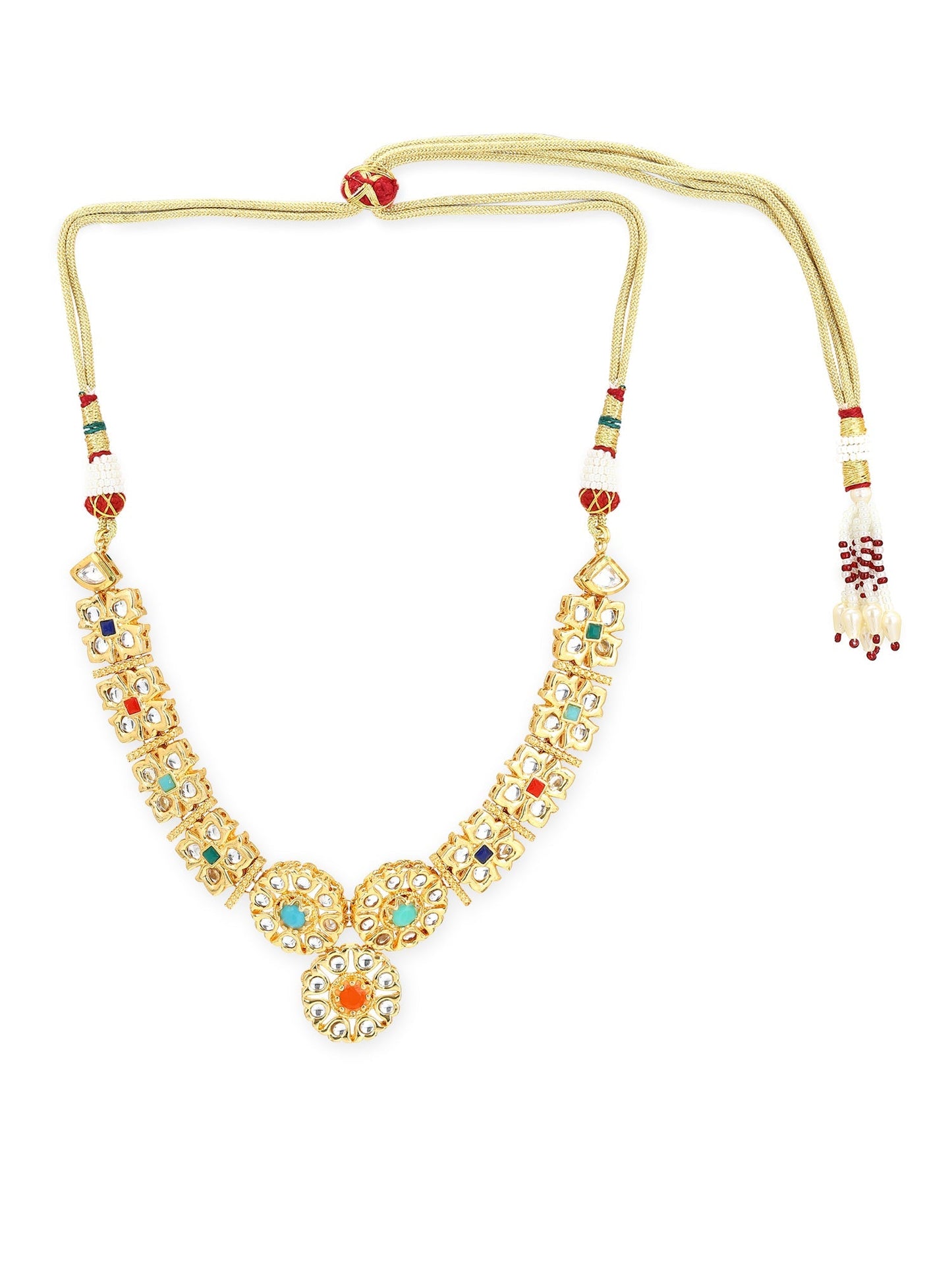 Gold-Polished White Studded Necklace - Ruby Raang