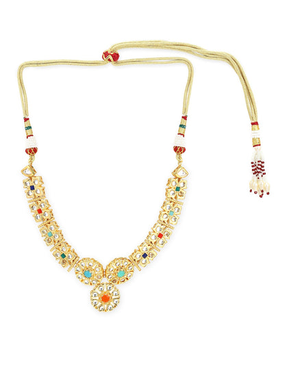 Gold-Polished White Studded Necklace - Ruby Raang