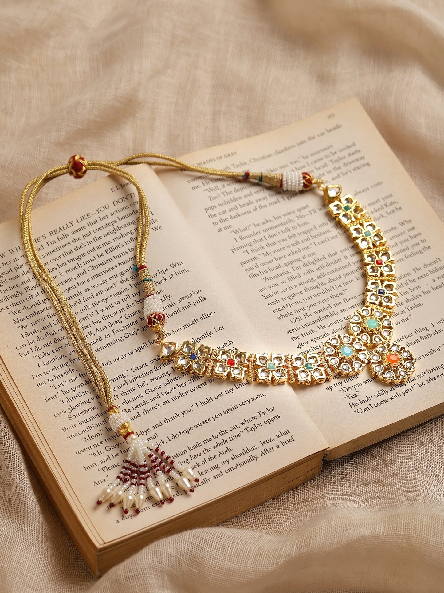 Gold-Polished White Studded Necklace - Ruby Raang