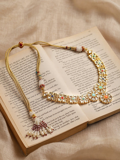 Gold-Polished White Studded Necklace - Ruby Raang