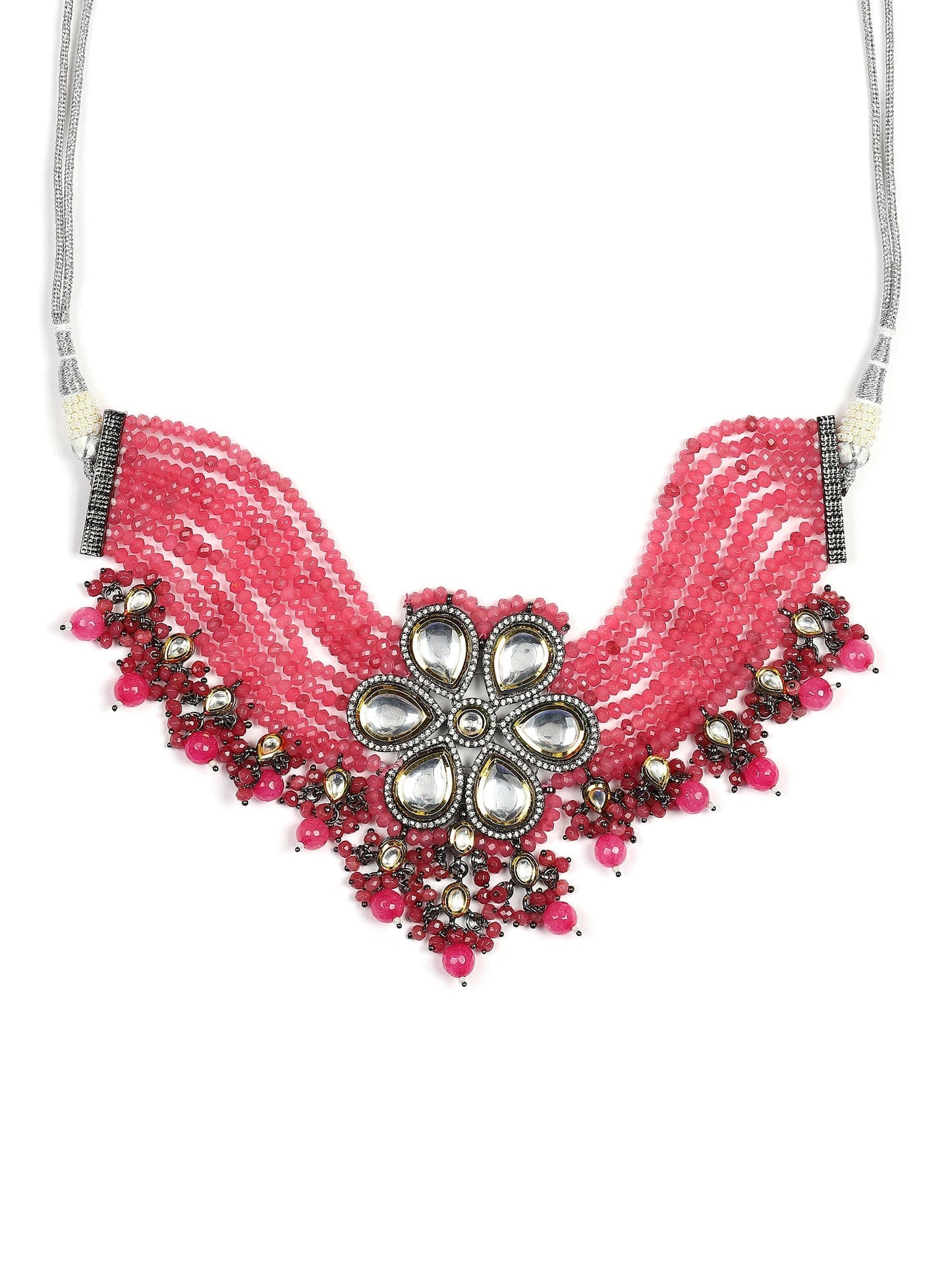 Pink Brass Silver-Plated Necklace - Ruby Raang