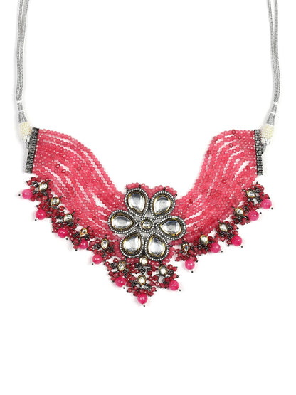 Pink Brass Silver-Plated Necklace - Ruby Raang