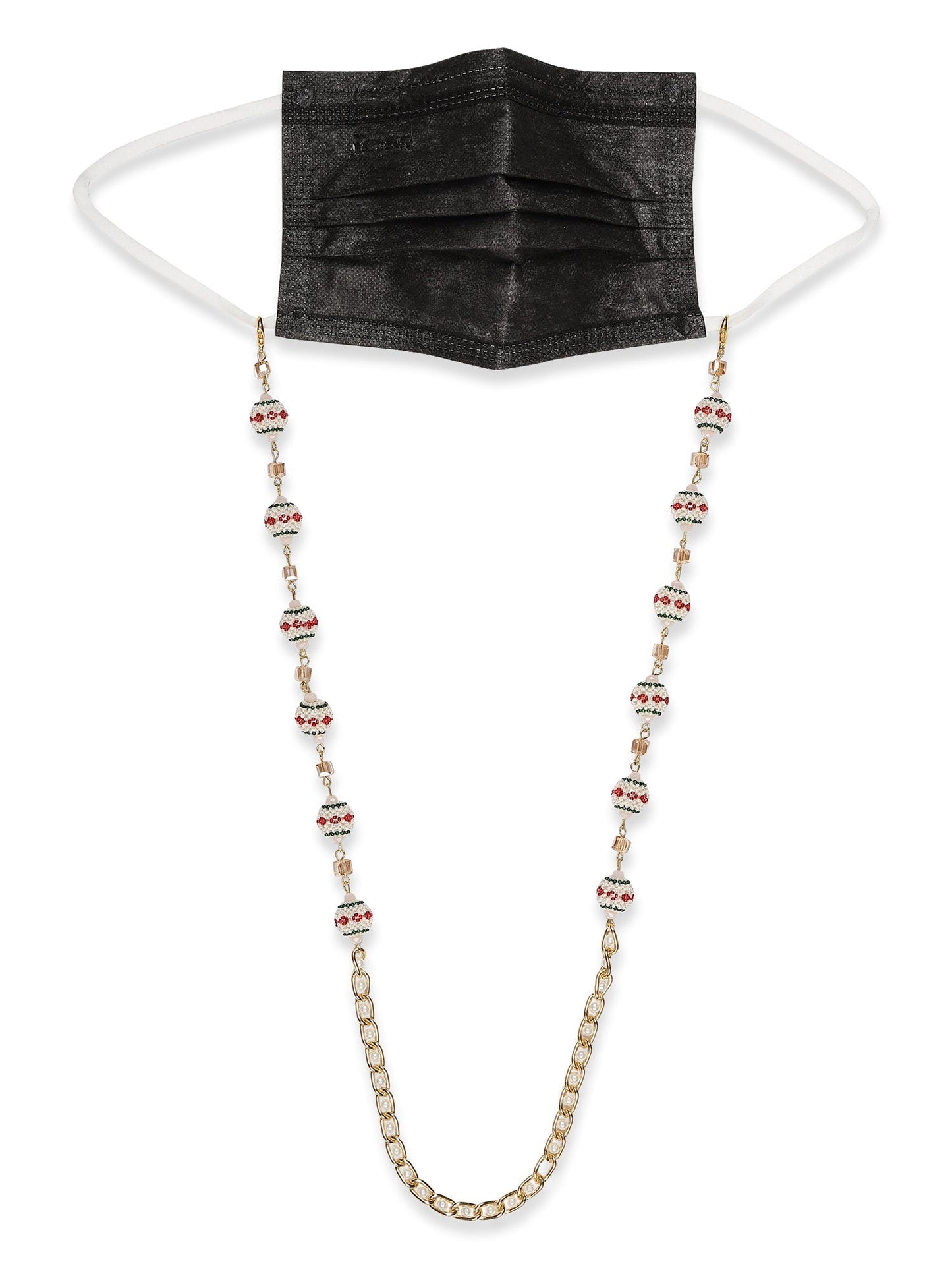 Gold-Toned White Embellished Mask Chain - Ruby Raang