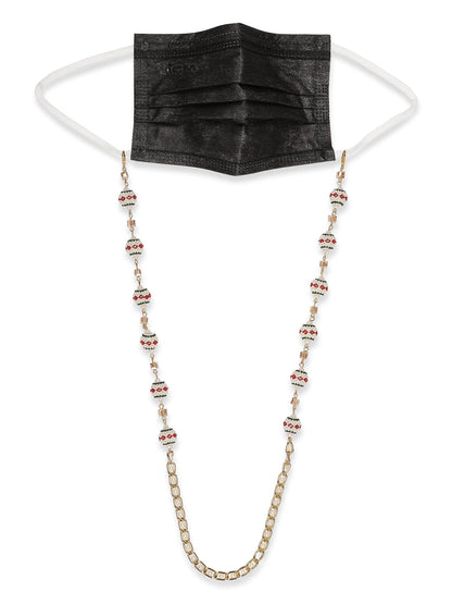 Gold-Toned White Embellished Mask Chain - Ruby Raang