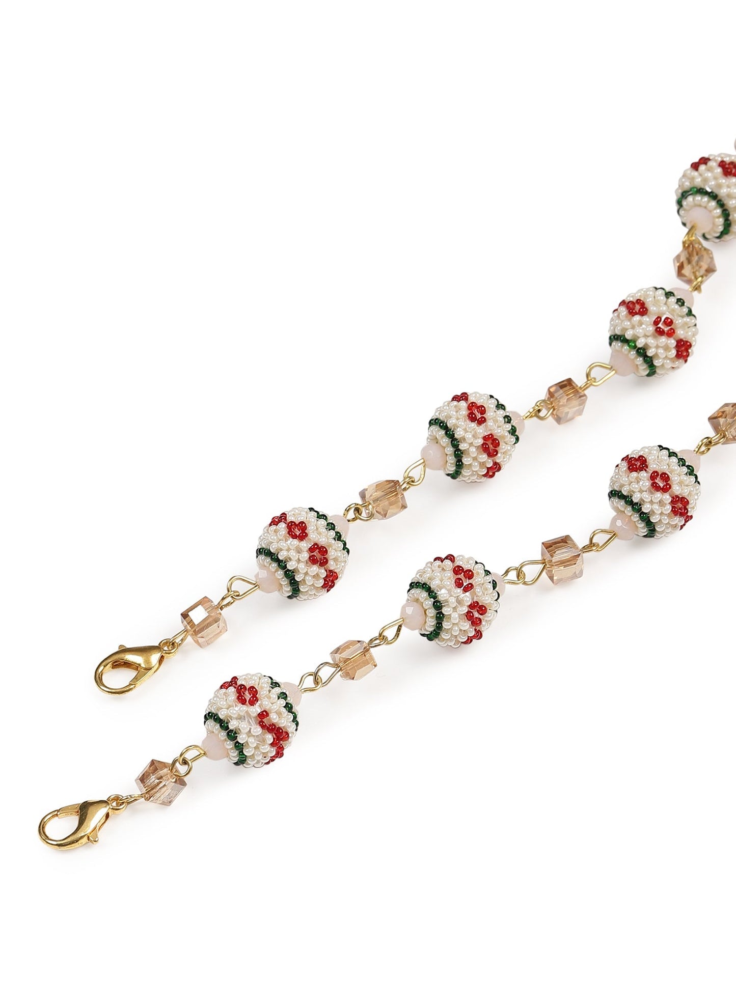 Gold-Toned White Embellished Mask Chain - Ruby Raang
