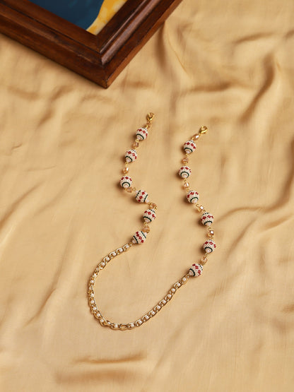 Gold-Toned White Embellished Mask Chain - Ruby Raang