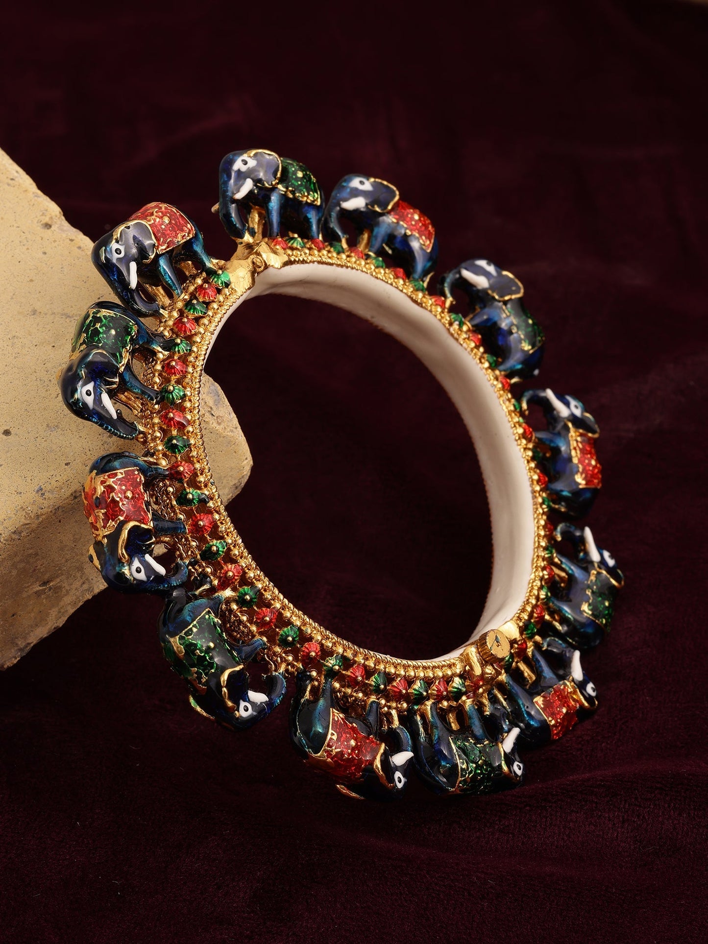 Elephant Blue Meenakari Handcrafted Heavy Bangle - Ruby Raang