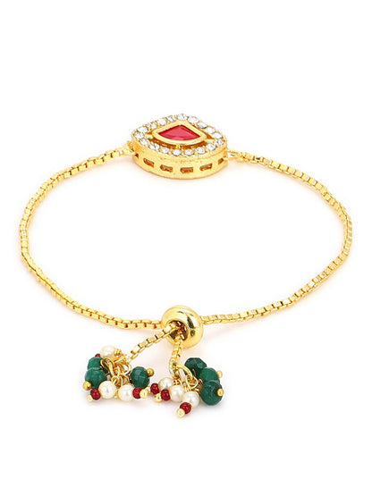 Women's Gold-Polished Pink Kundan Studded Brass Charm Bracelet - Ruby Raang