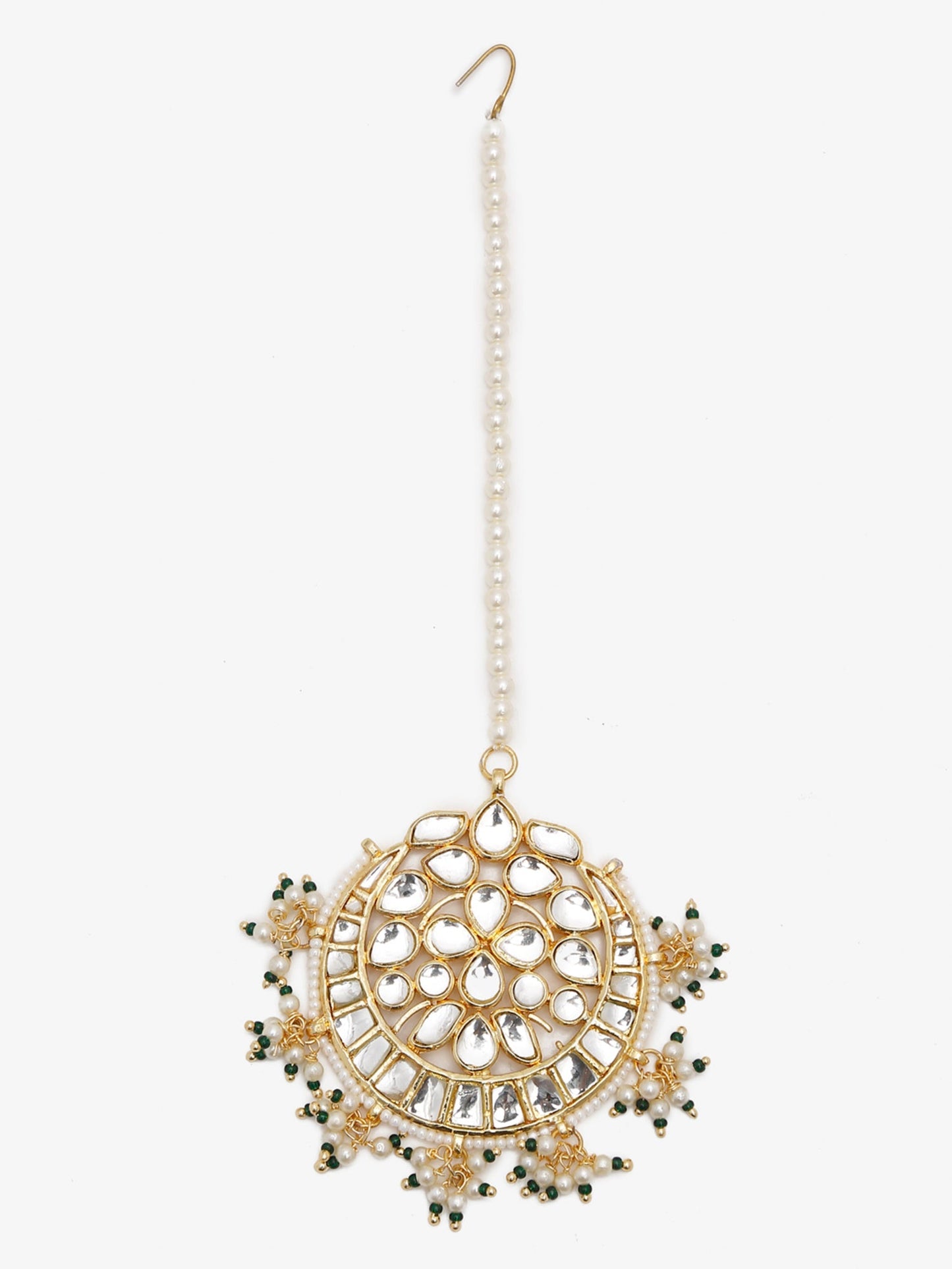 Gold Toned White Kundan Maang Tikka - Ruby Raang