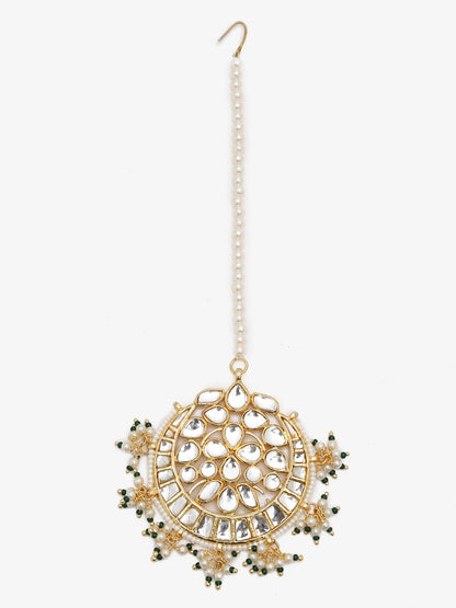 Gold Toned White Kundan Maang Tikka - Ruby Raang