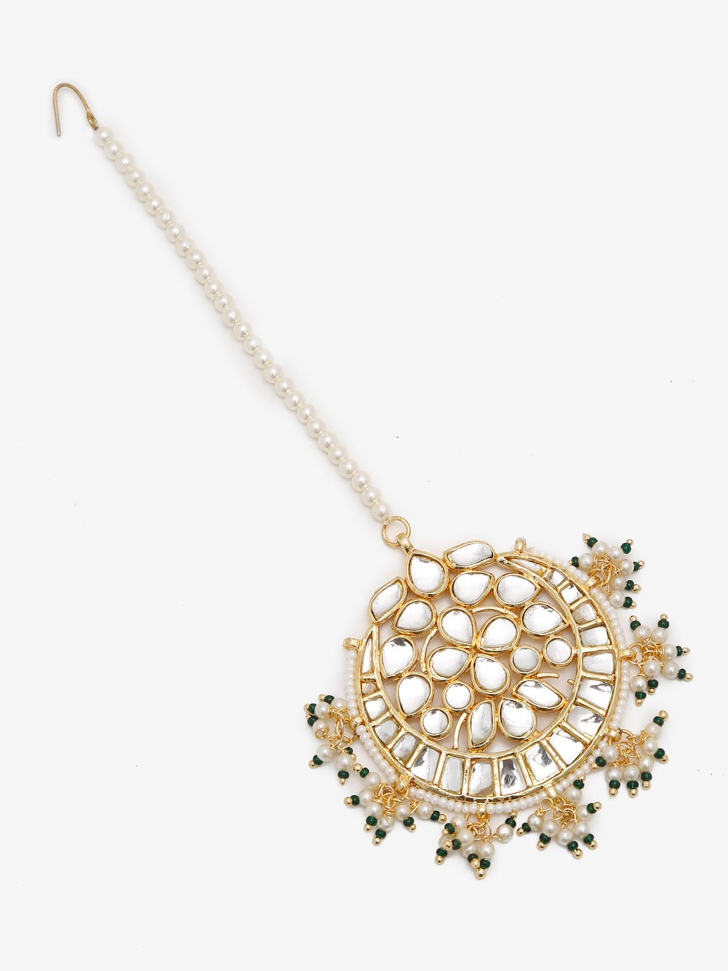 Gold Toned White Kundan Maang Tikka - Ruby Raang