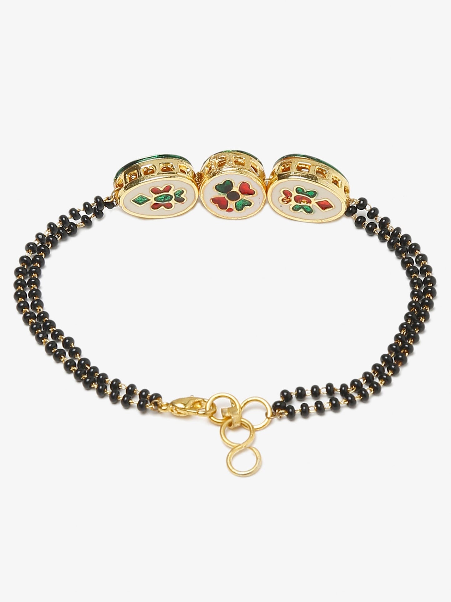 Women's Gold-Polished Black Beaded Kundan Mangalsutra Bracelet - Ruby Raang
