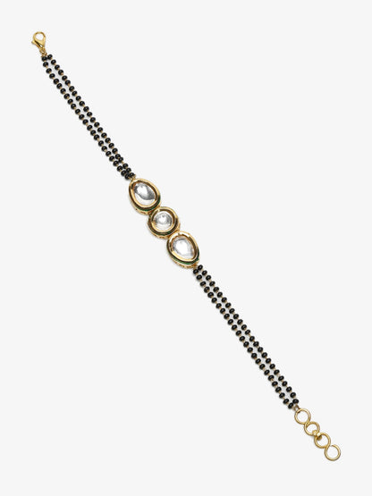 Women's Gold-Polished Black Beaded Kundan Mangalsutra Bracelet - Ruby Raang