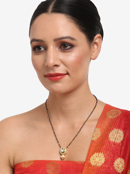 Gold-Polished Black Beaded White Kundan Studded Mangalsutra - Ruby Raang