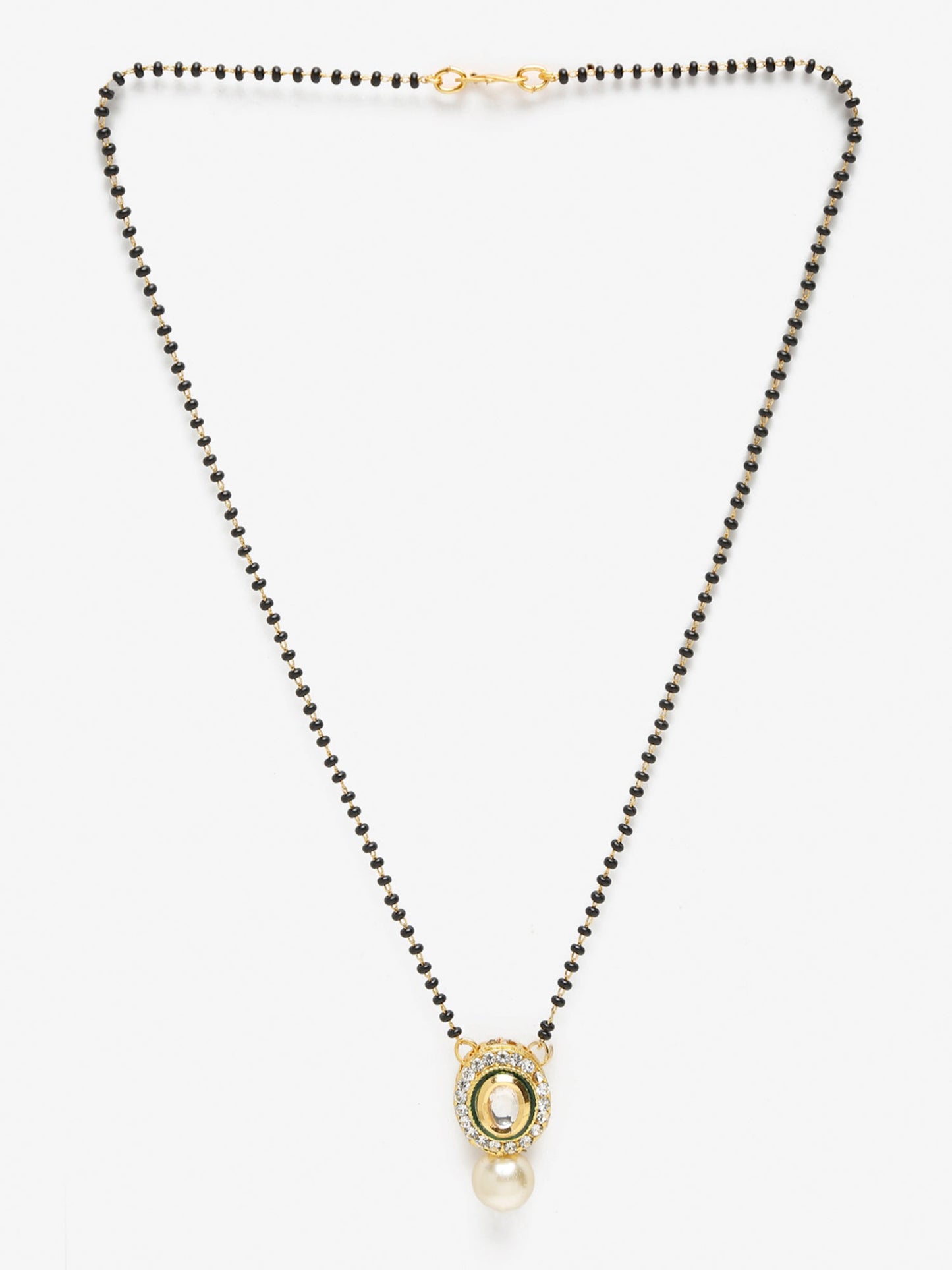 Gold-Polished Black Beaded White Kundan Studded Mangalsutra - Ruby Raang