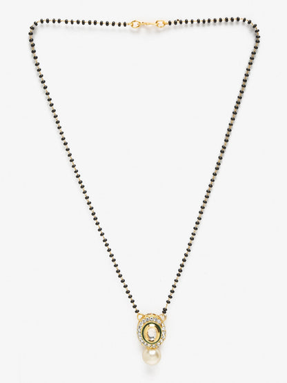 Gold-Polished Black Beaded White Kundan Studded Mangalsutra - Ruby Raang