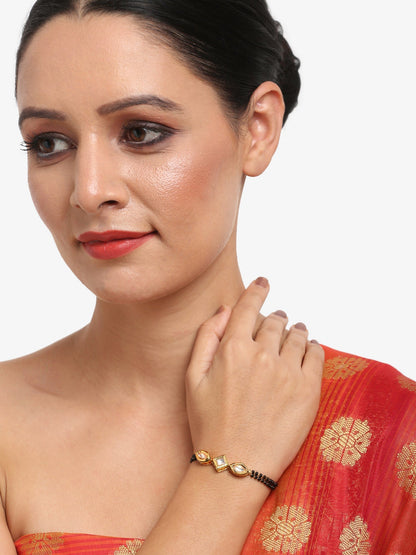 Women's Black Gold-Polished Kundan Mangalsutra Bracelet - Ruby Raang