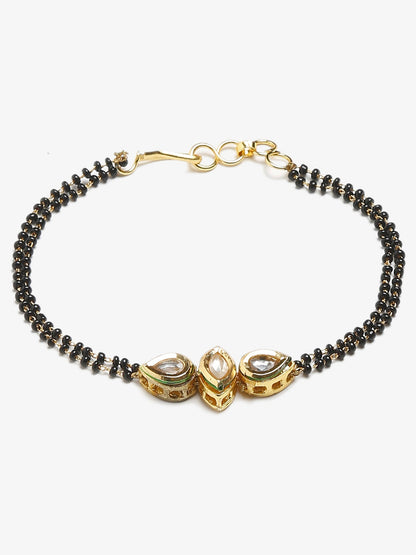 Women's Black Gold-Polished Kundan Mangalsutra Bracelet - Ruby Raang