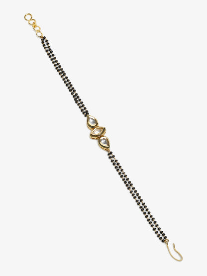 Women's Black Gold-Polished Kundan Mangalsutra Bracelet - Ruby Raang