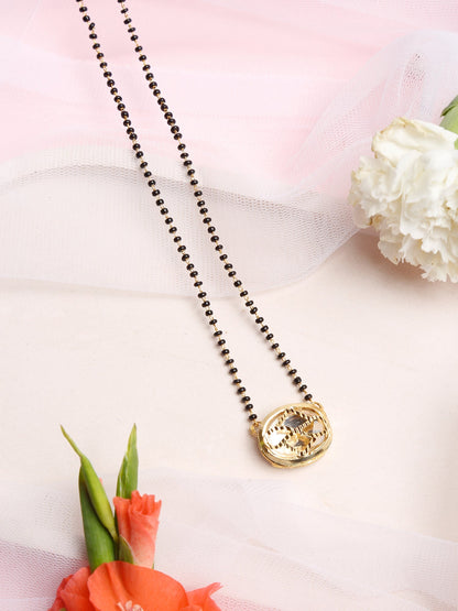 Gold-Polished Black Beaded Kundan Mangalsutra - Ruby Raang