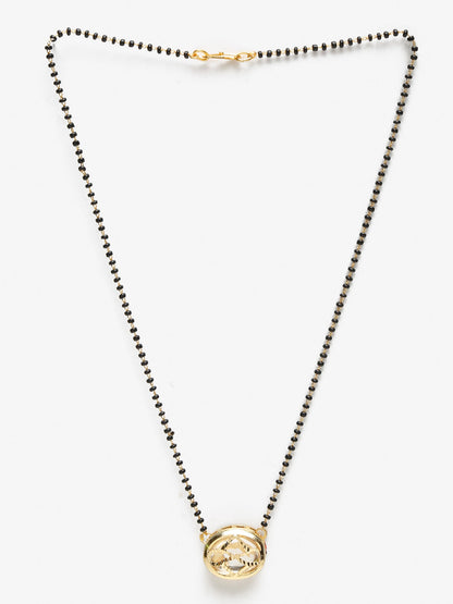 Gold-Polished Black Beaded Kundan Mangalsutra - Ruby Raang