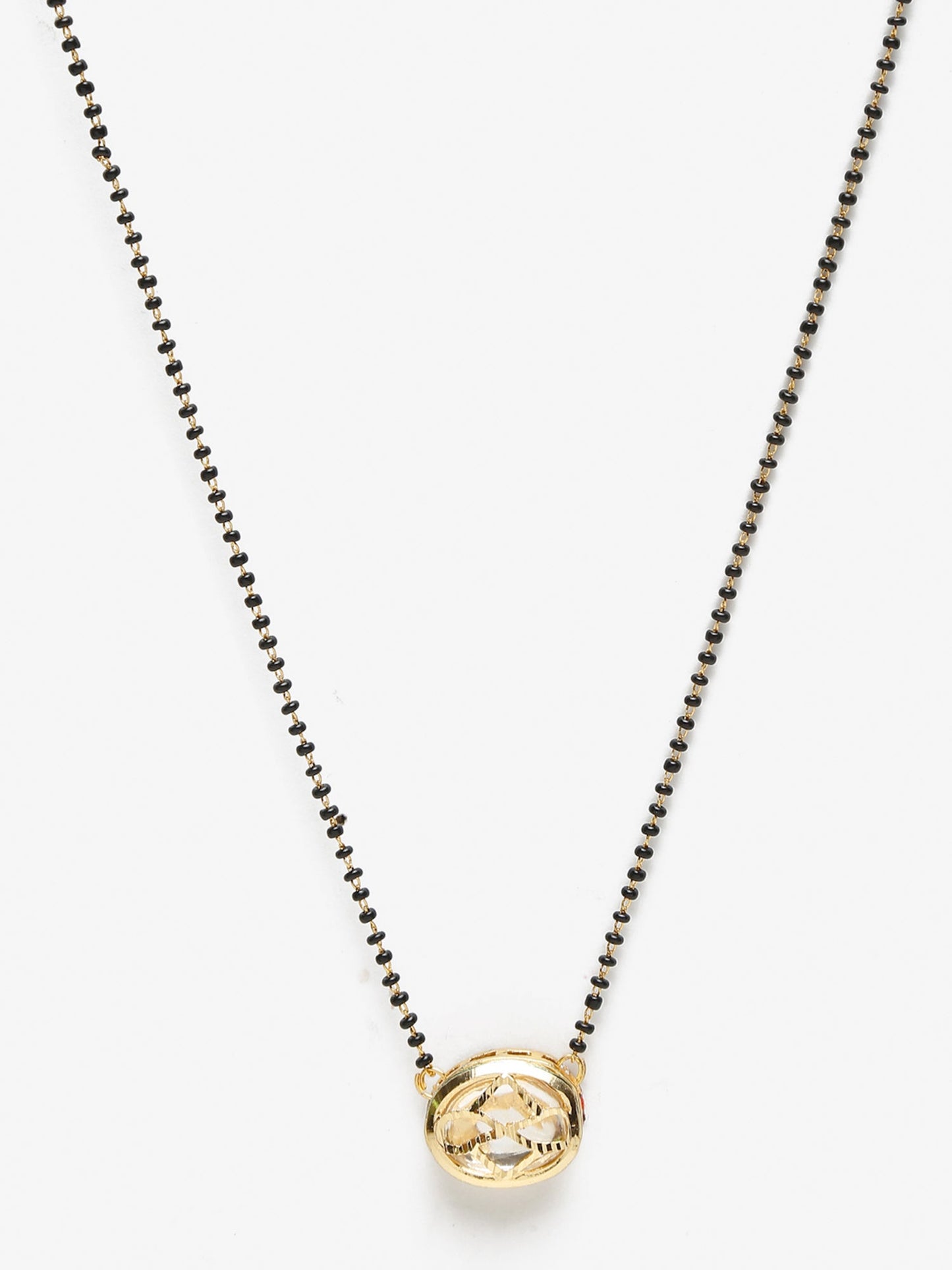 Gold-Polished Black Beaded Kundan Mangalsutra - Ruby Raang