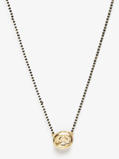 Gold-Polished Black Beaded Kundan Mangalsutra - Ruby Raang