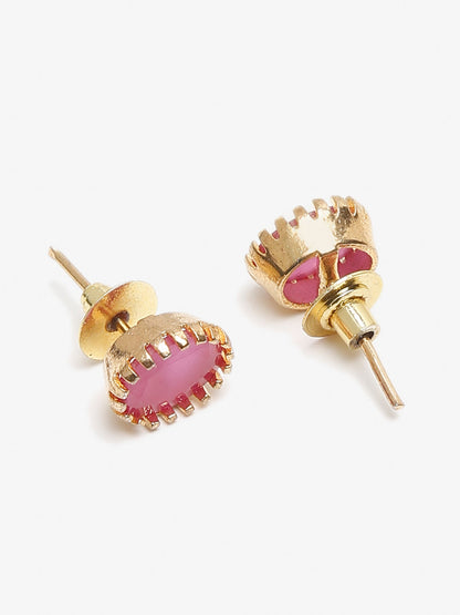 Maroon Gold-Toned Oval Studs Earrings - Ruby Raang
