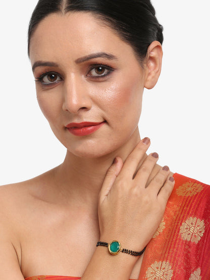 Black Gold-Polished Kundan Mangalsutra Bracelet - Ruby Raang