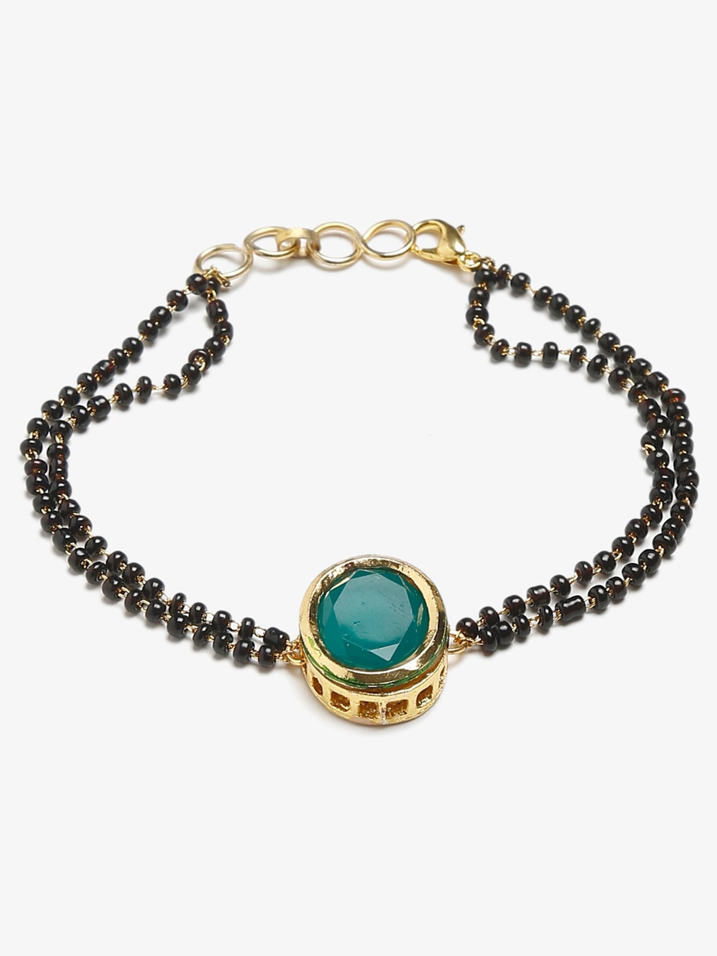 Black Gold-Polished Kundan Mangalsutra Bracelet - Ruby Raang