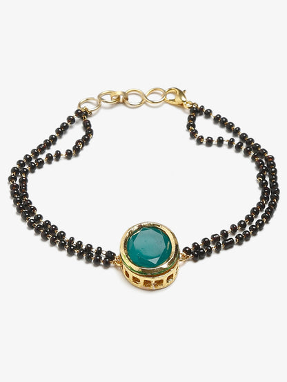 Black Gold-Polished Kundan Mangalsutra Bracelet - Ruby Raang