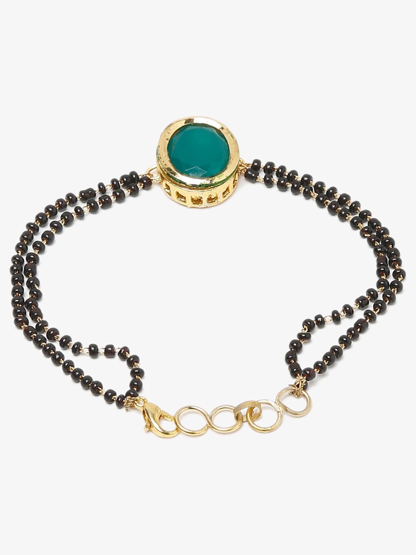 Black Gold-Polished Kundan Mangalsutra Bracelet - Ruby Raang
