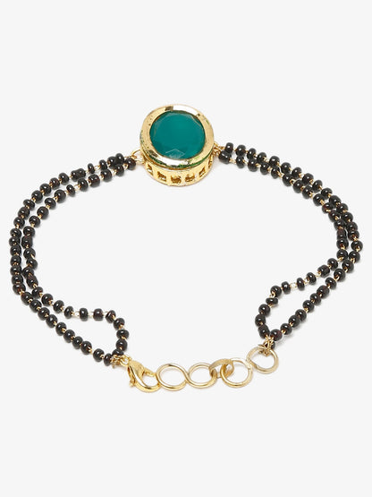 Black Gold-Polished Kundan Mangalsutra Bracelet - Ruby Raang