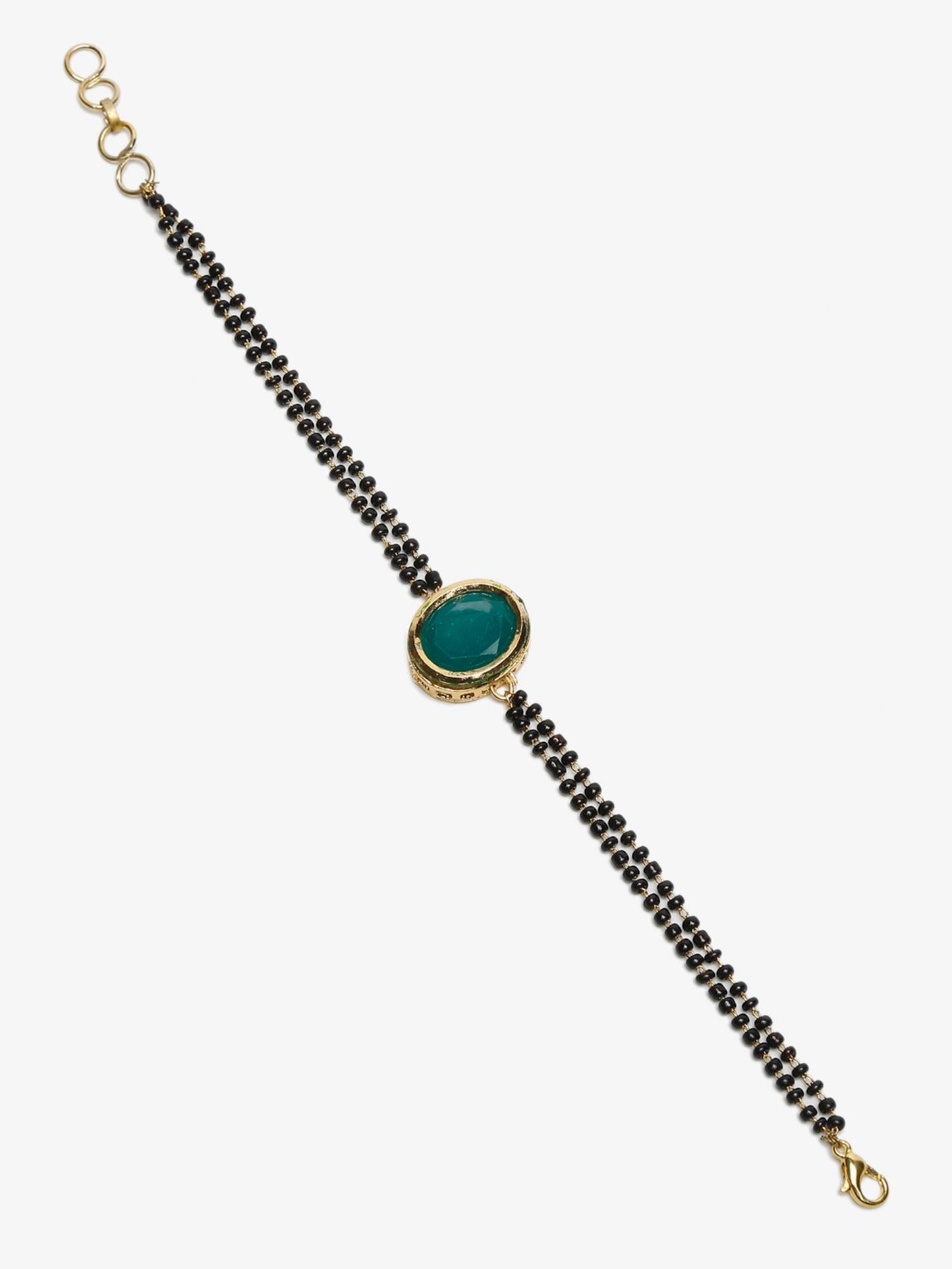 Black Gold-Polished Kundan Mangalsutra Bracelet - Ruby Raang