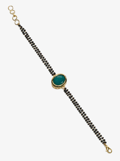 Black Gold-Polished Kundan Mangalsutra Bracelet - Ruby Raang