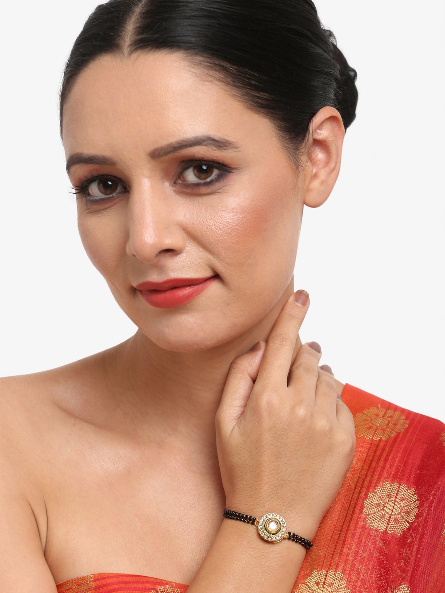 Women's Black Gold-Polished Kundan Mangalsutra Bracelet - Ruby Raang