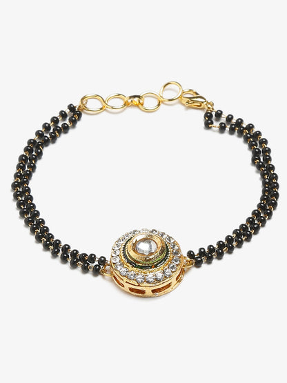 Women's Black Gold-Polished Kundan Mangalsutra Bracelet - Ruby Raang