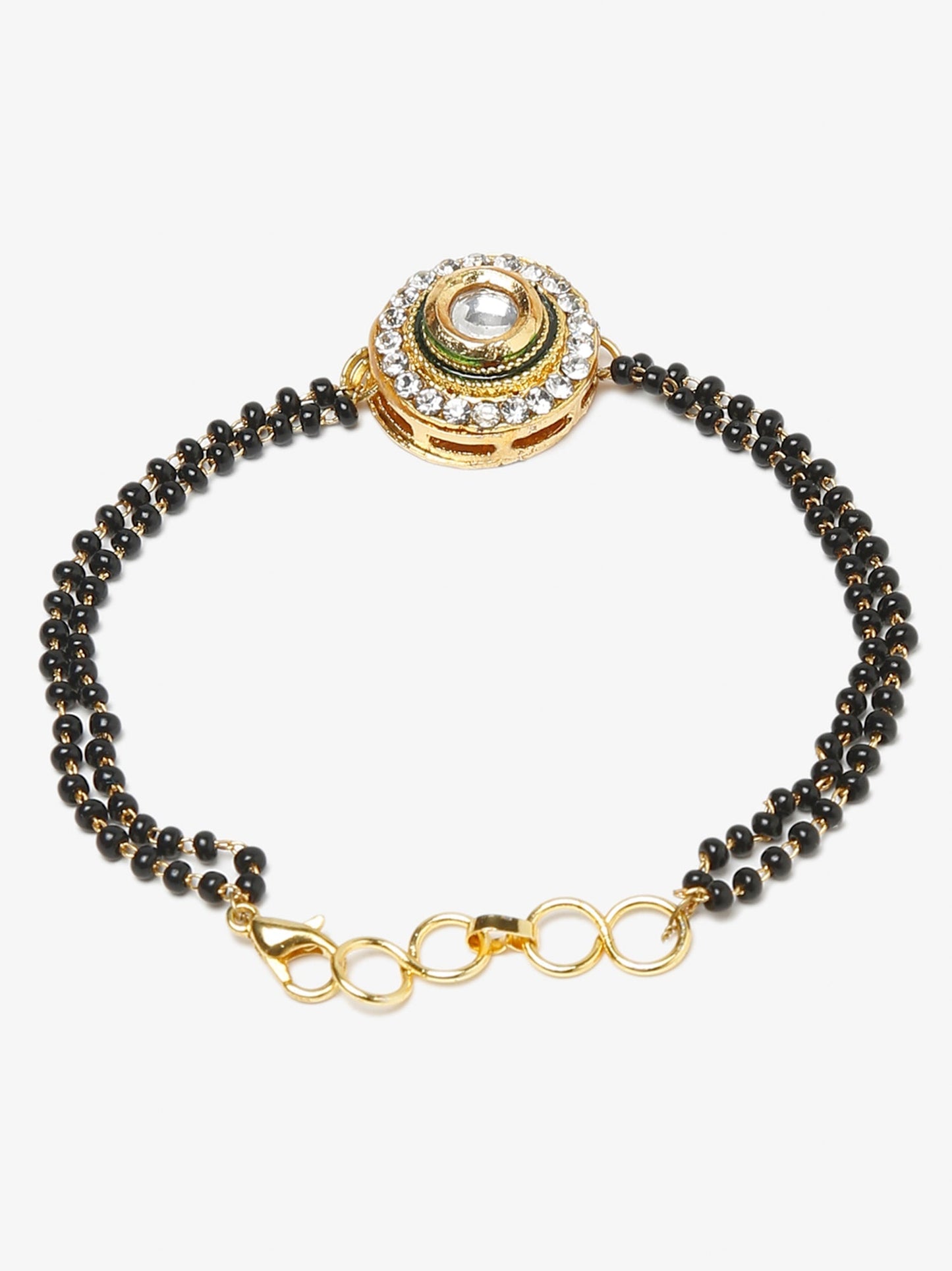 Women's Black Gold-Polished Kundan Mangalsutra Bracelet - Ruby Raang