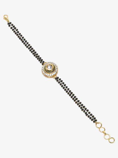 Women's Black Gold-Polished Kundan Mangalsutra Bracelet - Ruby Raang
