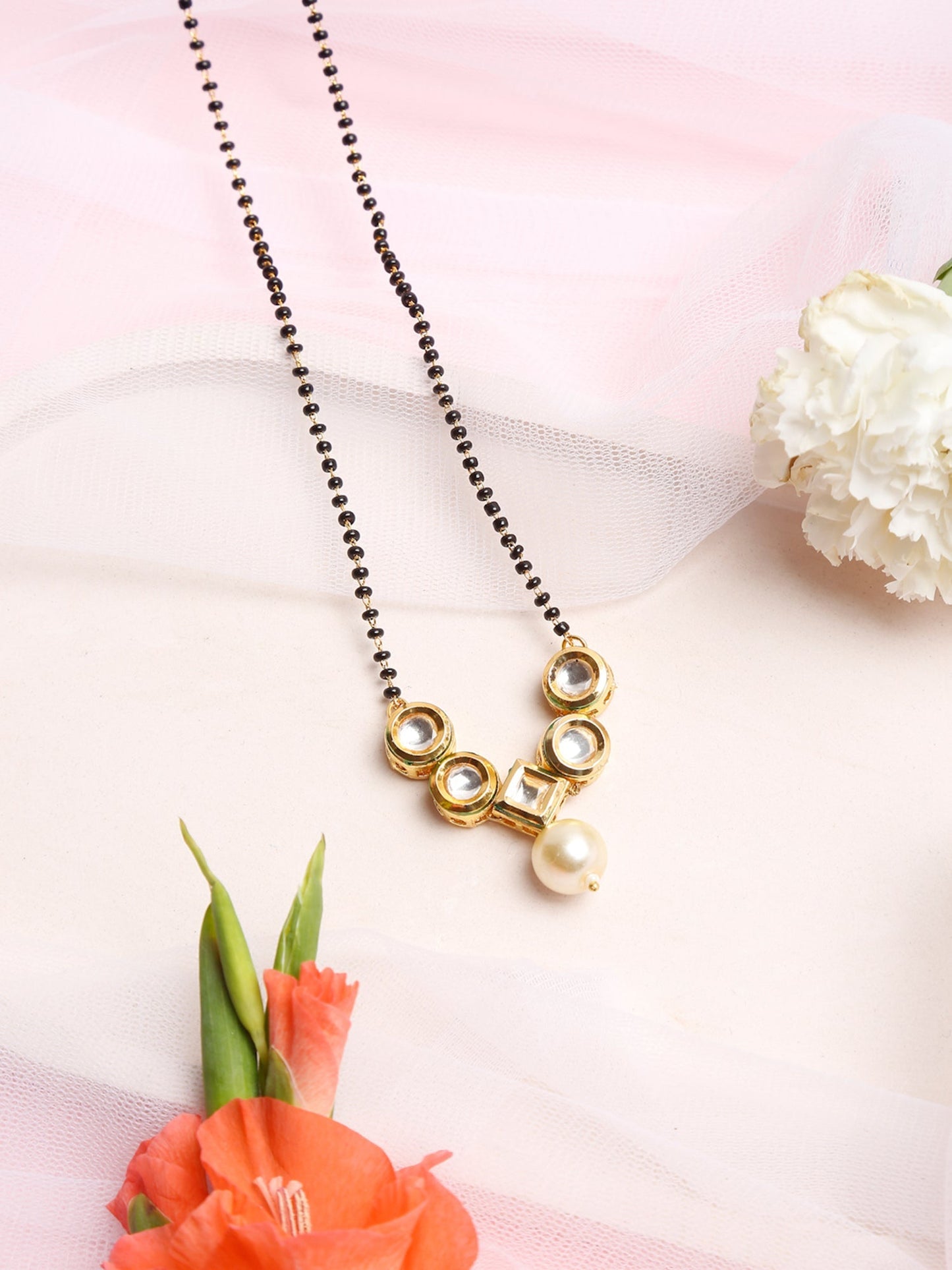 Black White Kundan Studded Mangalsutra - Ruby Raang