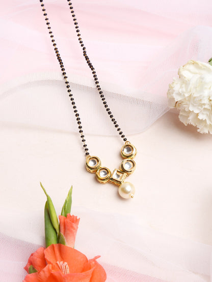 Black White Kundan Studded Mangalsutra - Ruby Raang