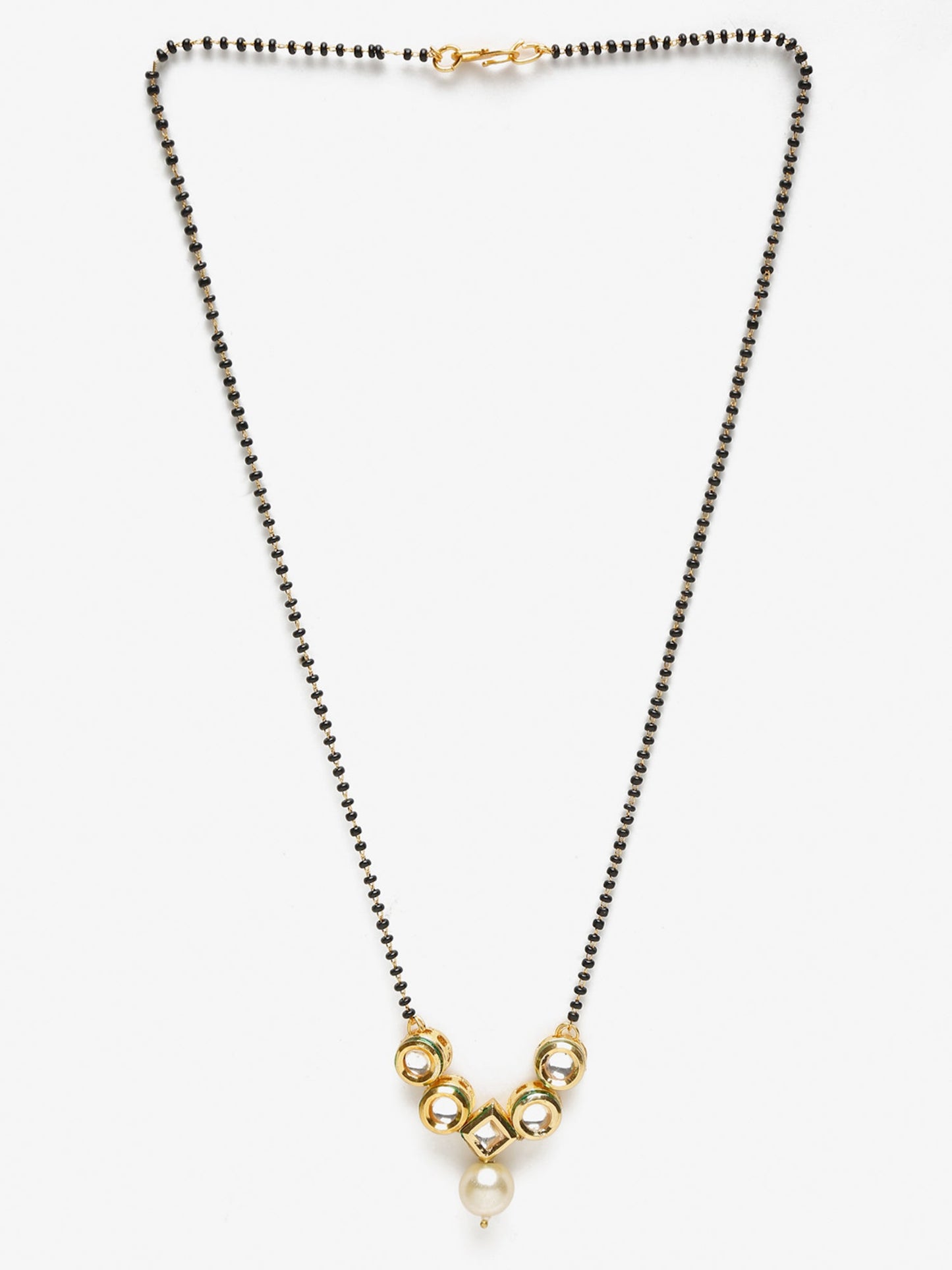 Black White Kundan Studded Mangalsutra - Ruby Raang