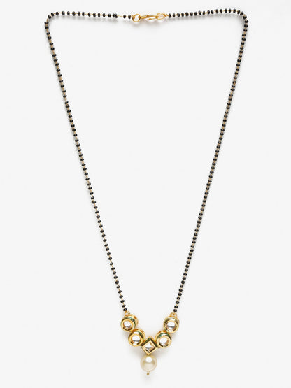 Black White Kundan Studded Mangalsutra - Ruby Raang