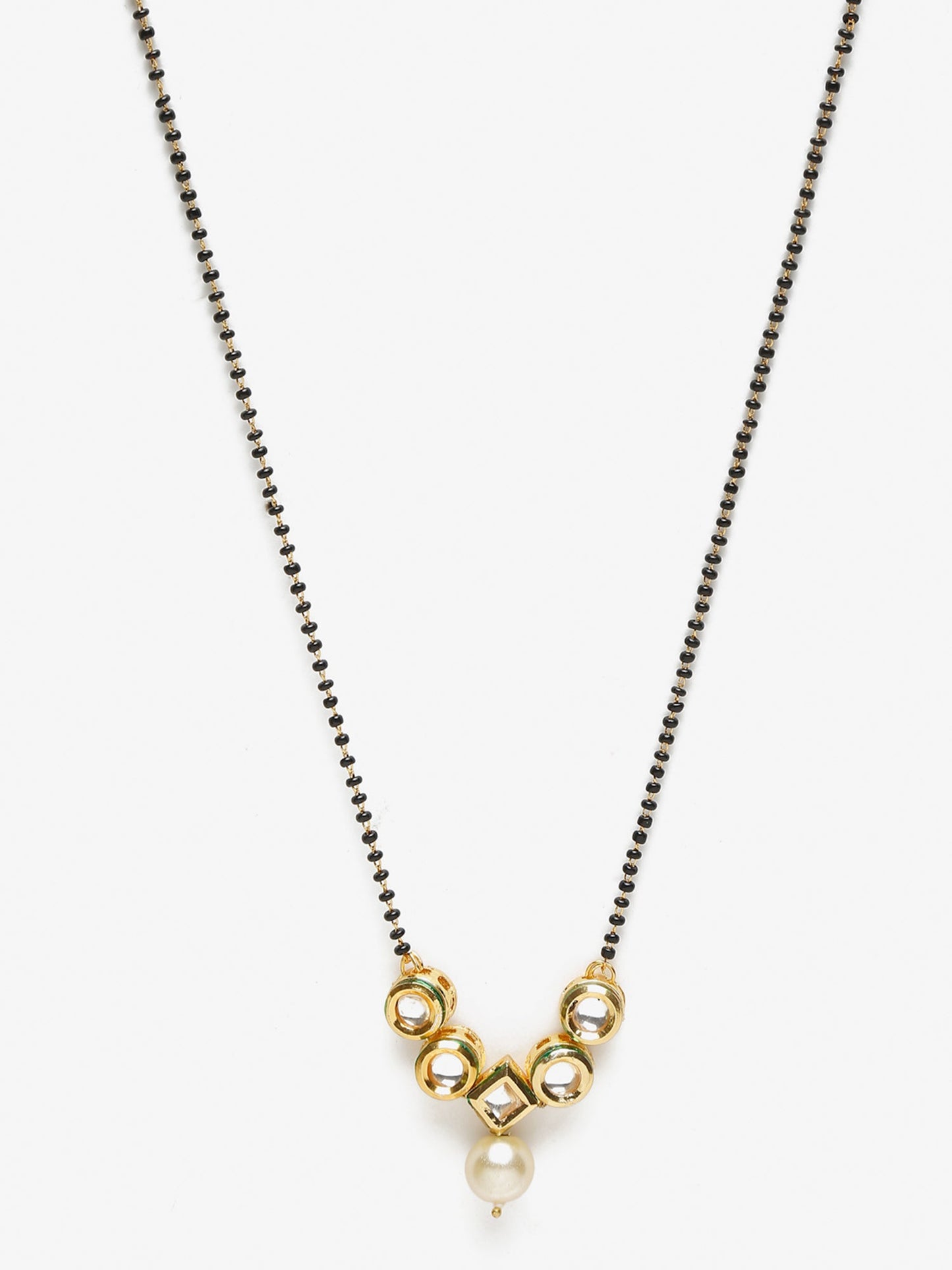 Black White Kundan Studded Mangalsutra - Ruby Raang
