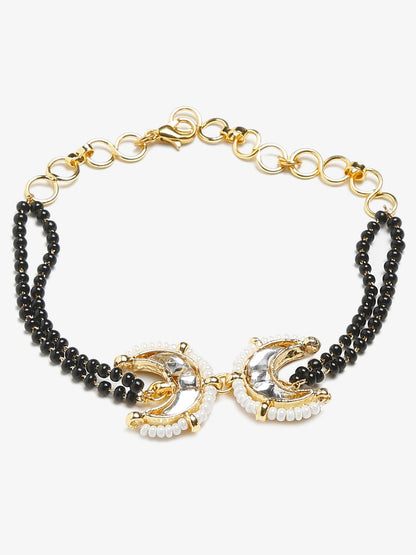 Black Gold-Toned Kundan Bracelet Mangalsutra - Ruby Raang