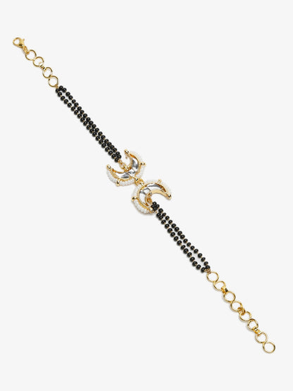 Black Gold-Toned Kundan Bracelet Mangalsutra - Ruby Raang