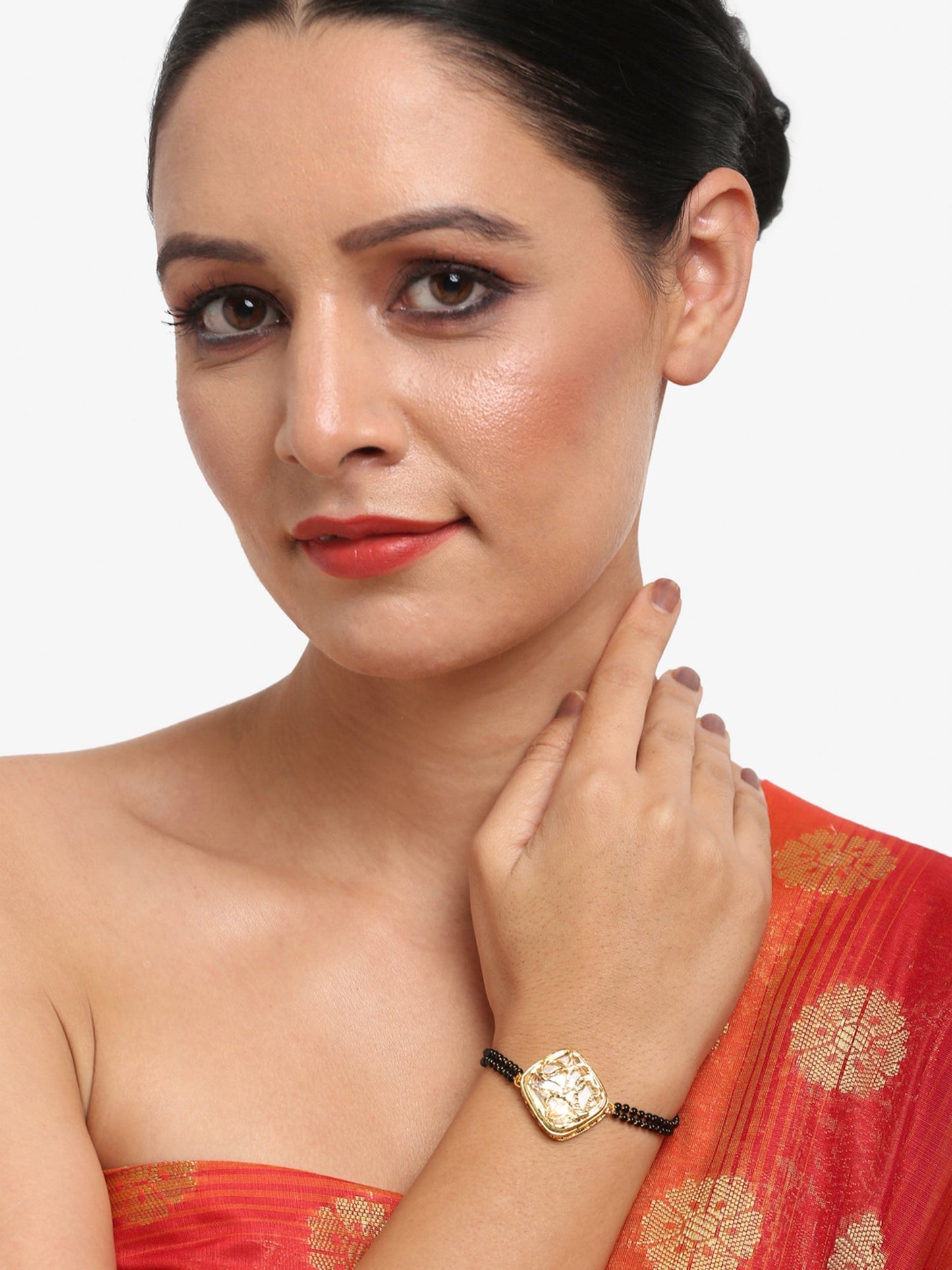 Women's Black Gold-Polished Kundan Mangalsutra Bracelet - Ruby Raang