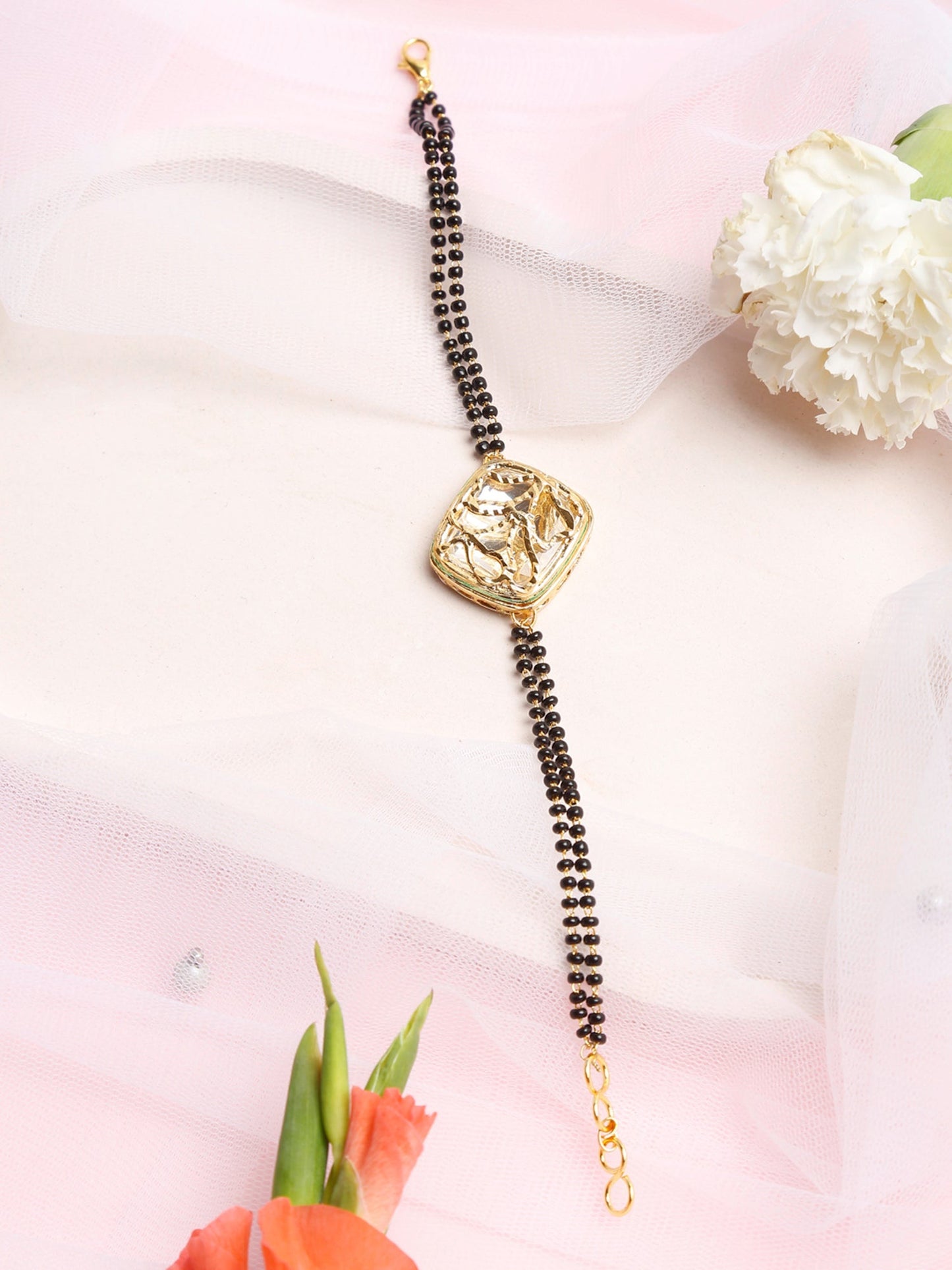 Women's Black Gold-Polished Kundan Mangalsutra Bracelet - Ruby Raang