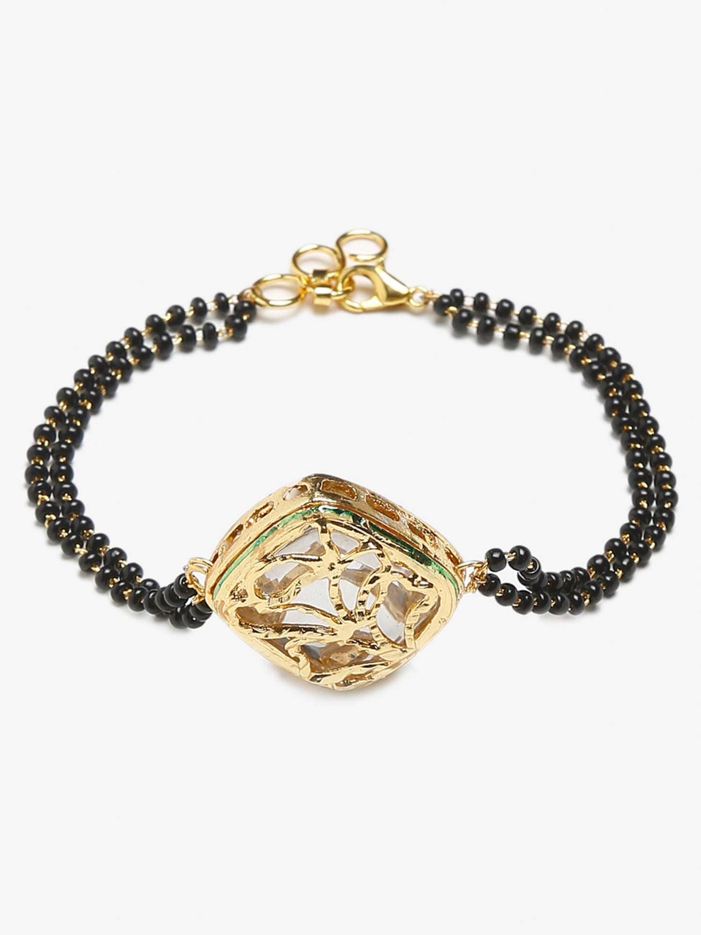Women's Black Gold-Polished Kundan Mangalsutra Bracelet - Ruby Raang