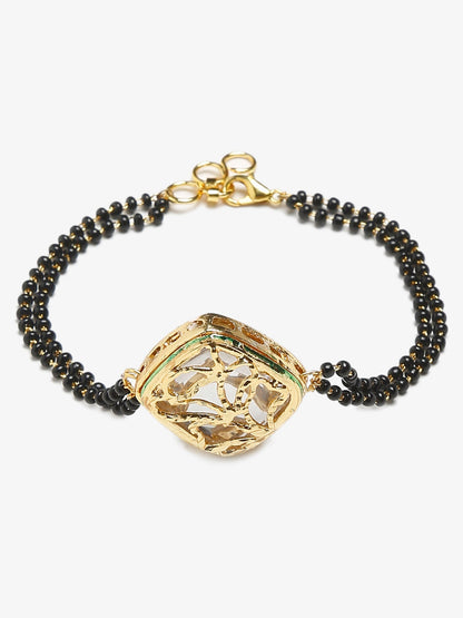 Women's Black Gold-Polished Kundan Mangalsutra Bracelet - Ruby Raang